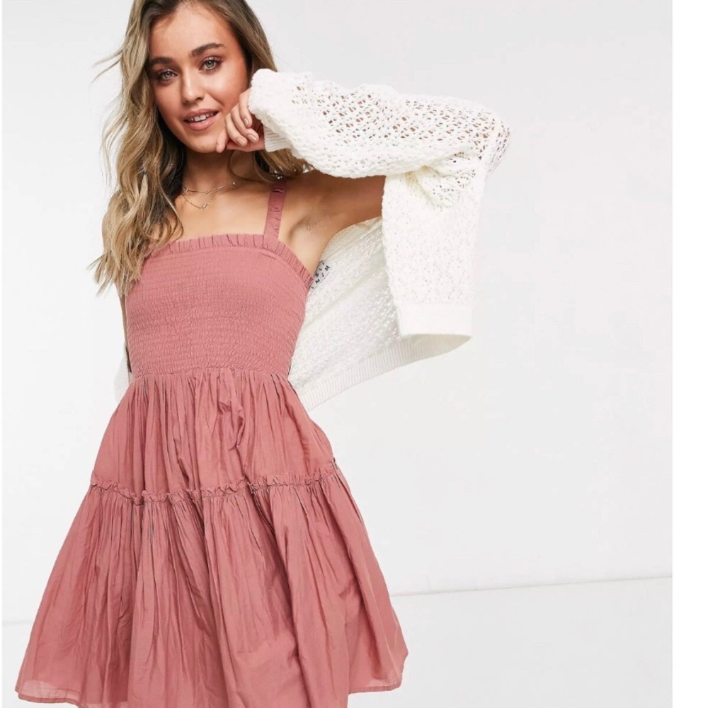 ASOS Dusty Pink Smocked Mini Dress